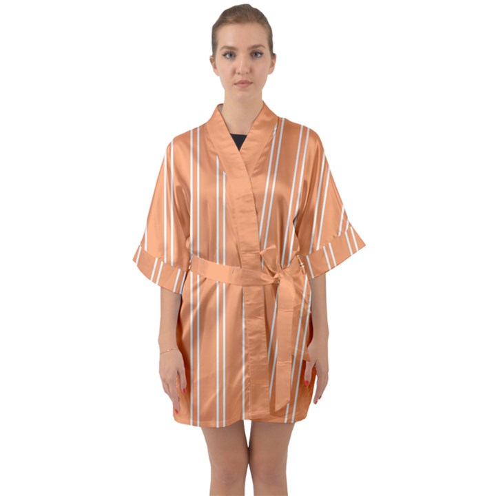 Nice Stripes - Cantaloupe Orange Half Sleeve Satin Kimono 