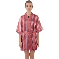 Nice Stripes - Indian Red Half Sleeve Satin Kimono  by FashionBoulevard