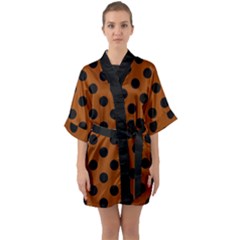 Polka Dots - Black On Burnt Orange Half Sleeve Satin Kimono  by FashionBoulevard