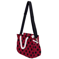 Polka Dots Black On Carmine Red Rope Handles Shoulder Strap Bag by FashionBoulevard