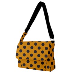 Polka Dots Black On Honey Orange Full Print Messenger Bag (l) by FashionBoulevard