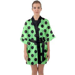 Polka Dots Black On Mint Green Half Sleeve Satin Kimono  by FashionBoulevard