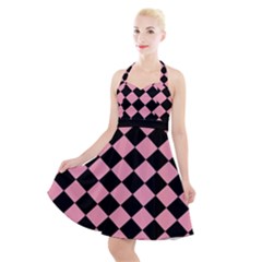 Block Fiesta Black And Flamingo Pink Halter Party Swing Dress  by FashionBoulevard