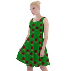 Rose In Green Knee Length Skater Dress by snowwhitegirl