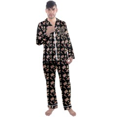 Robin Art Black Pattern Men s Satin Pajamas Long Pants Set by snowwhitegirl