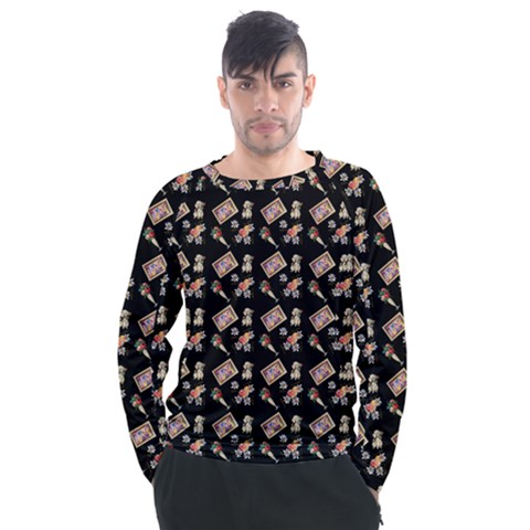 Robin Art Black Pattern Men s Long Sleeve Raglan Tee by snowwhitegirl