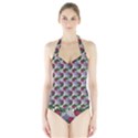 Doily Rose Pattern Blue Halter Swimsuit View1