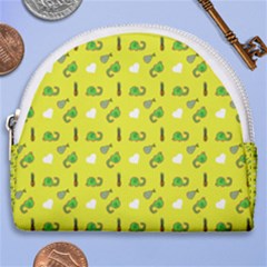 Green Elephant Pattern Yellow Horseshoe Style Canvas Pouch by snowwhitegirl