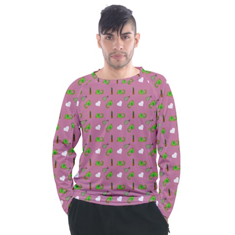 Green Elephant Pattern Mauve Men s Long Sleeve Raglan Tee by snowwhitegirl