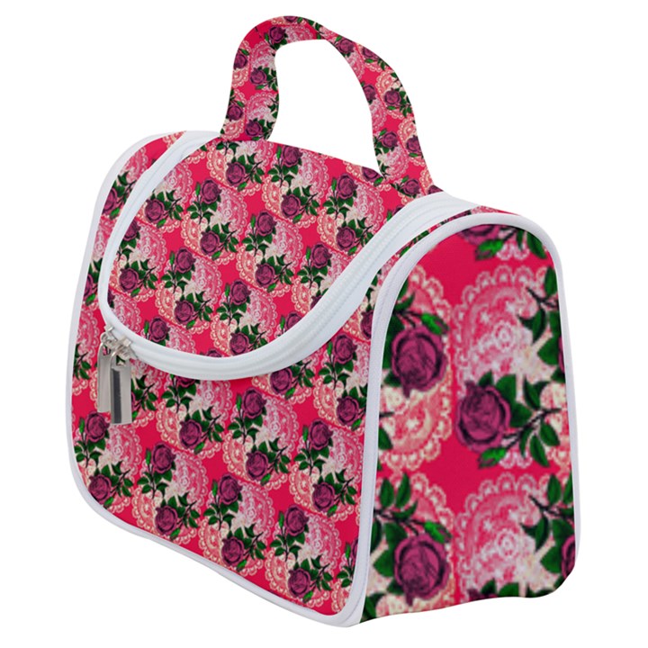 Doily Rose Pattern Watermelon Pink Satchel Handbag