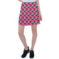 Doily Rose Pattern Watermelon Pink Tennis Skirt by snowwhitegirl