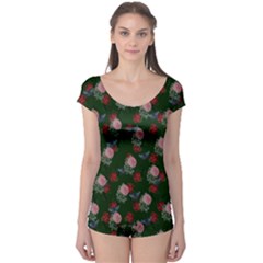 Dark Floral Butterfly Green Boyleg Leotard  by snowwhitegirl