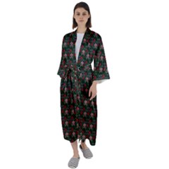 Dark Floral Butterfly Teal Bats Lip Green Small Maxi Satin Kimono by snowwhitegirl