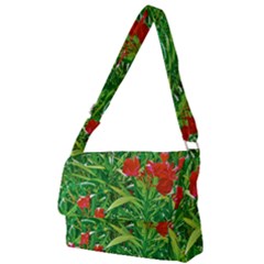 Red Flowers And Green Plants At Outdoor Garden Full Print Messenger Bag (l) by dflcprintsclothing