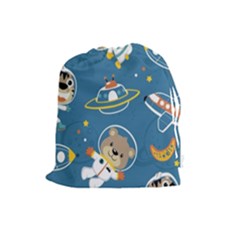 Seamless Pattern Funny Astronaut Outer Space Transportation Drawstring Pouch (large) by Vaneshart