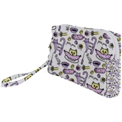 Hand Drawn Cute Cat Pattern Wristlet Pouch Bag (small) by Vaneshart