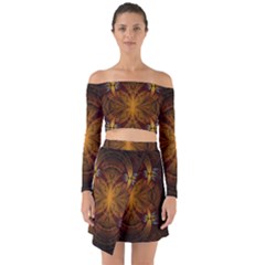 Fractal Art Abstract Pattern Off Shoulder Top With Skirt Set by Wegoenart