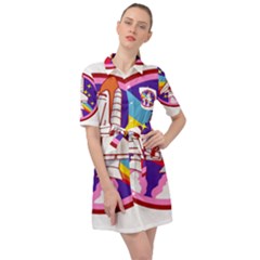 Pink Rainbow Rocket Belted Shirt Dress by Wegoenart