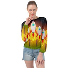 Rocket Take Off Missiles Cosmos Banded Bottom Chiffon Top by Wegoenart