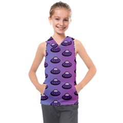 Ufo Alien Pattern Kids  Sleeveless Hoodie by Wegoenart