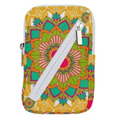 Mandala Patterns Yellow Belt Pouch Bag (large) by Nexatart