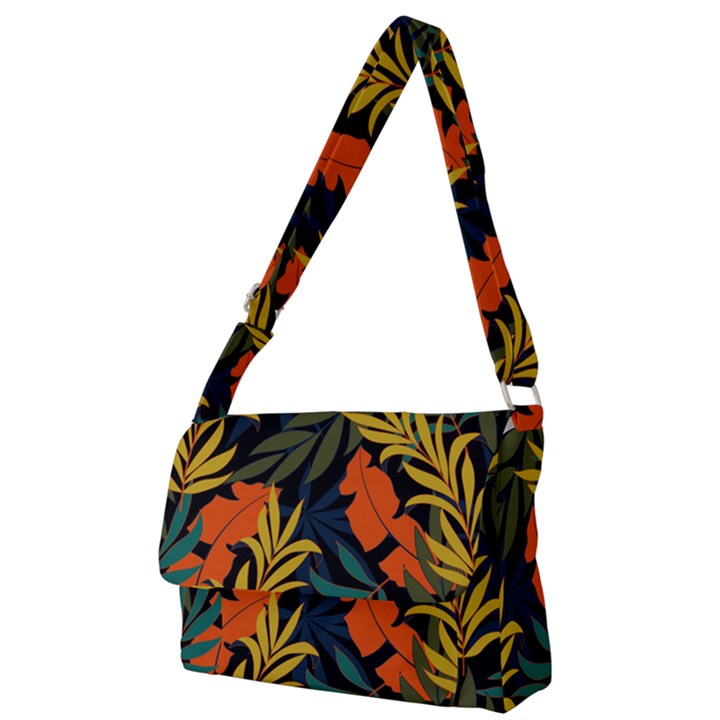 Fashionable Seamless Tropical Pattern With Bright Green Blue Plants Leaves Full Print Messenger Bag (L)