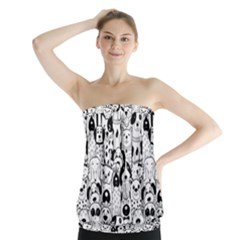 Seamless Pattern With Black White Doodle Dogs Strapless Top by Vaneshart