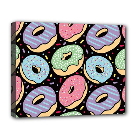 Colorful Donut Seamless Pattern On Black Vector Deluxe Canvas 20  X 16  (stretched) by Sobalvarro