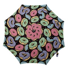 Colorful Donut Seamless Pattern On Black Vector Hook Handle Umbrellas (small) by Sobalvarro