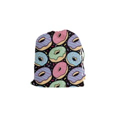 Colorful Donut Seamless Pattern On Black Vector Drawstring Pouch (small) by Sobalvarro