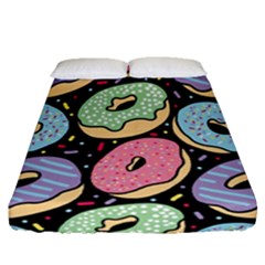 Colorful Donut Seamless Pattern On Black Vector Fitted Sheet (queen Size) by Sobalvarro