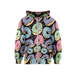 Colorful Donut Seamless Pattern On Black Vector Kids  Zipper Hoodie by Sobalvarro