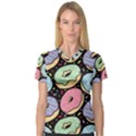 Colorful Donut Seamless Pattern On Black Vector V-Neck Sport Mesh Tee View1