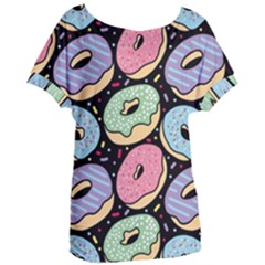 Colorful Donut Seamless Pattern On Black Vector Women s Oversized Tee by Sobalvarro