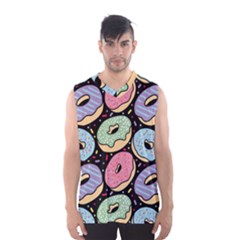 Colorful Donut Seamless Pattern On Black Vector Men s Basketball Tank Top by Sobalvarro