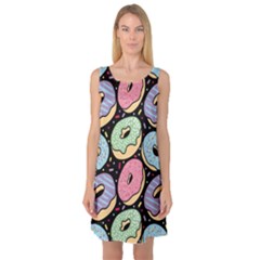 Colorful Donut Seamless Pattern On Black Vector Sleeveless Satin Nightdress by Sobalvarro