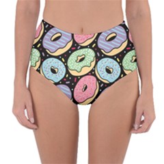 Colorful Donut Seamless Pattern On Black Vector Reversible High-waist Bikini Bottoms by Sobalvarro