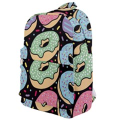 Colorful Donut Seamless Pattern On Black Vector Classic Backpack by Sobalvarro