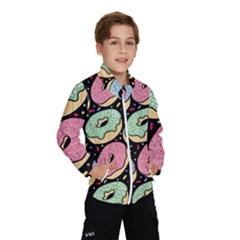 Colorful Donut Seamless Pattern On Black Vector Kids  Windbreaker by Sobalvarro