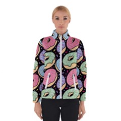 Colorful Donut Seamless Pattern On Black Vector Winter Jacket by Sobalvarro