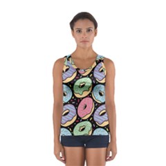 Colorful Donut Seamless Pattern On Black Vector Sport Tank Top  by Sobalvarro