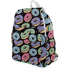 Colorful Donut Seamless Pattern On Black Vector Top Flap Backpack by Sobalvarro