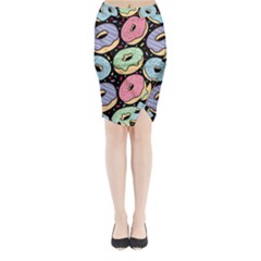 Colorful Donut Seamless Pattern On Black Vector Midi Wrap Pencil Skirt by Sobalvarro