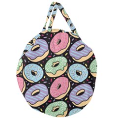 Colorful Donut Seamless Pattern On Black Vector Giant Round Zipper Tote by Sobalvarro