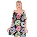 Colorful Donut Seamless Pattern On Black Vector Cutout Spaghetti Strap Chiffon Dress View1