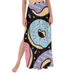 Colorful Donut Seamless Pattern On Black Vector Maxi Chiffon Tie-up Sarong by Sobalvarro