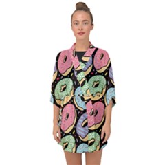 Colorful Donut Seamless Pattern On Black Vector Half Sleeve Chiffon Kimono by Sobalvarro