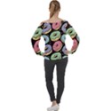 Colorful Donut Seamless Pattern On Black Vector Off Shoulder Long Sleeve Velour Top View2