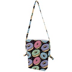 Colorful Donut Seamless Pattern On Black Vector Folding Shoulder Bag by Sobalvarro