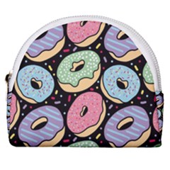 Colorful Donut Seamless Pattern On Black Vector Horseshoe Style Canvas Pouch by Sobalvarro